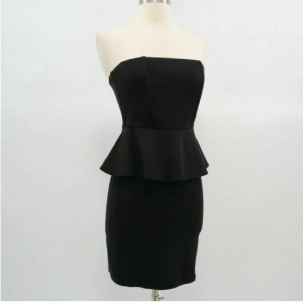 Alice + Olivia Strapless Peplum Mini Cocktail Dress, Size 6, Black